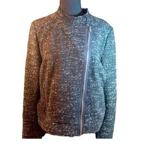 Gap Women’s Wool Blend Speckled Gray  Large Zippered Moto Jacket
